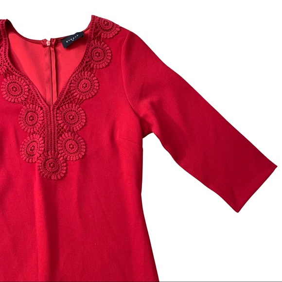 Everly Red 3/4 Sleeve Embroidered Mini Dress Women Small - Picture 3 of 14
